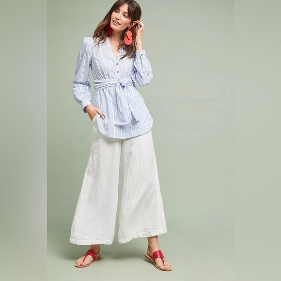 Anthropologie Building 18 South Seas Tunic Blue Striped Tie Waist Size 12 - Picture 3 of 10